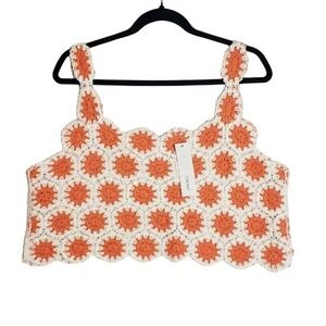 Timing Crochet Crop Tank Top White Orange Large XL Boho Hippie NEW